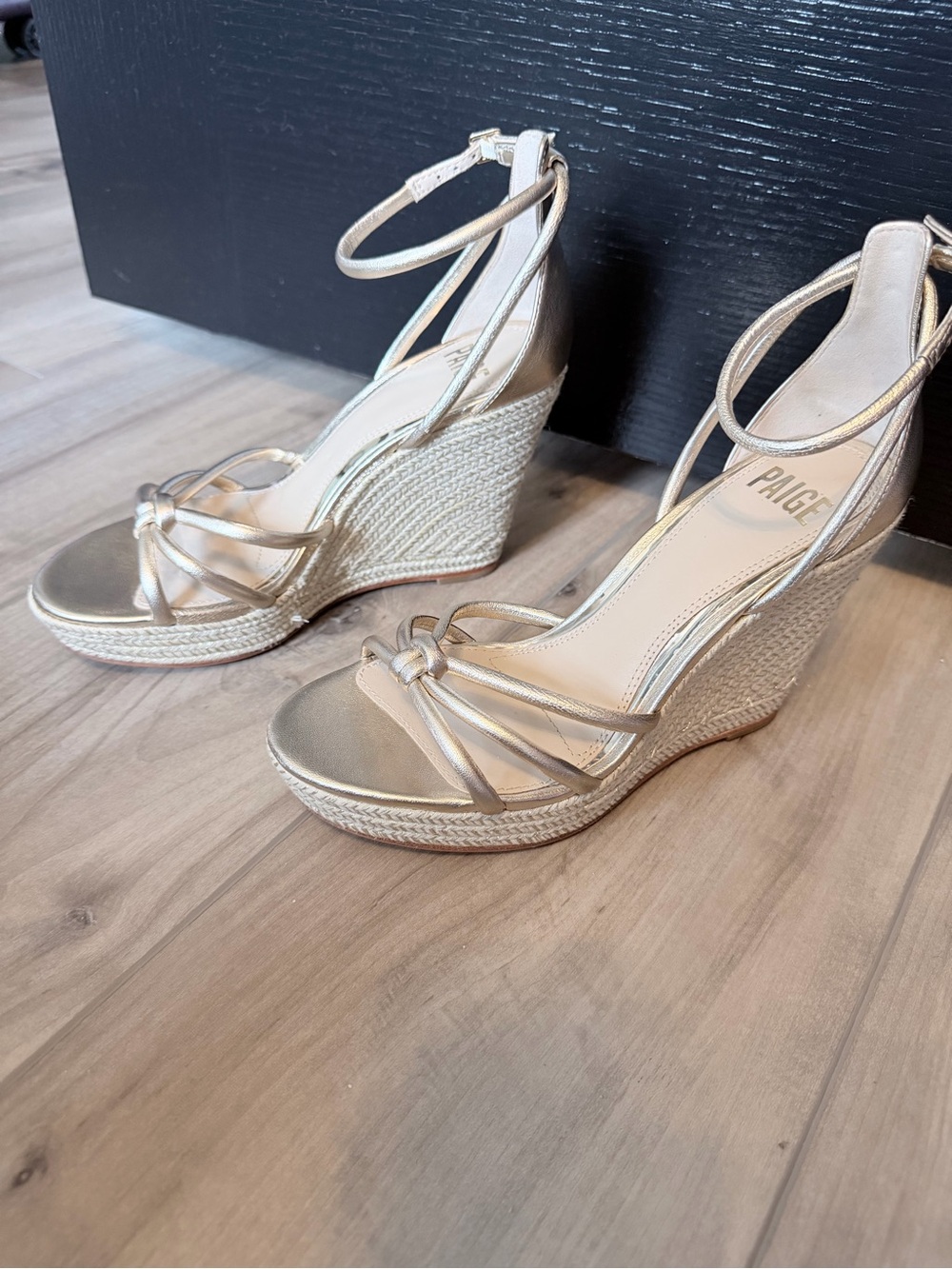 PAIGE Metallic Gold Espadrille Wedge Sandals with Ankle Strap